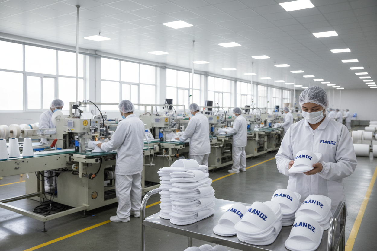 i need a picture from manifacure making  slippers hotel writing plan dz on it 